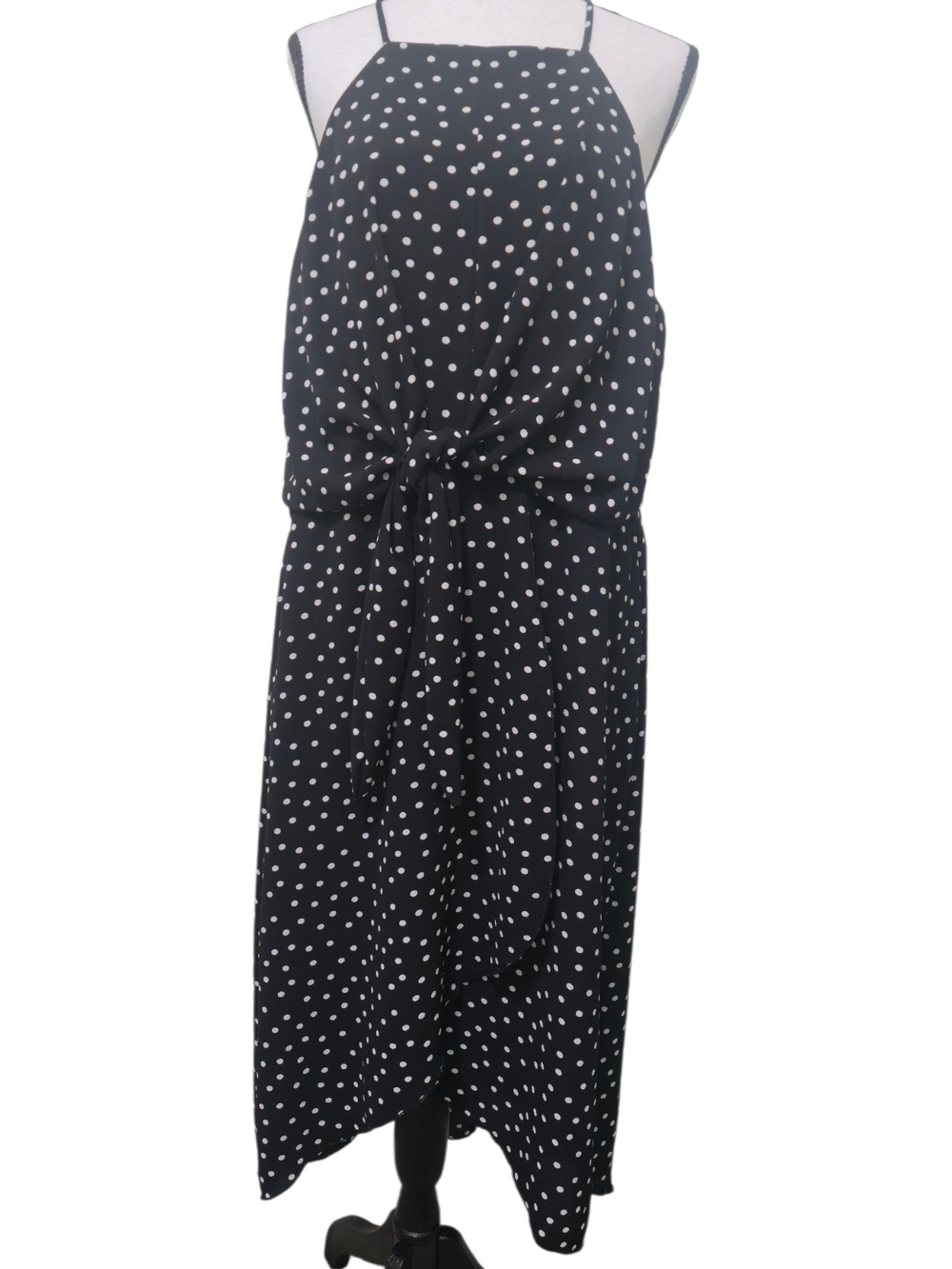 Vtg Y2K Lilian Black White Polka Dot Halter Tie Dress Tulip 1X  Summer Event USA
